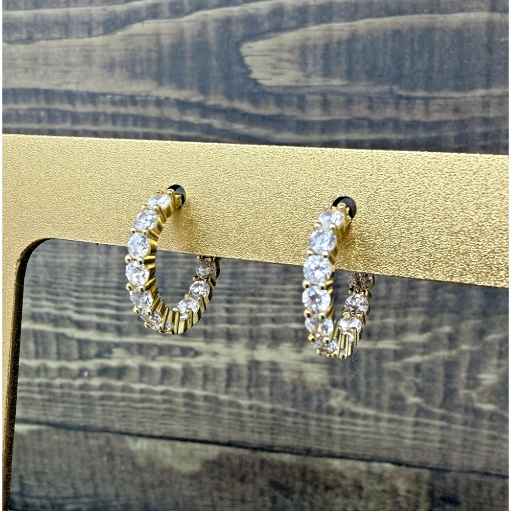 Sterling Silver CZ Gold Vermeil Eternity Hoop Earrings .625 Inch